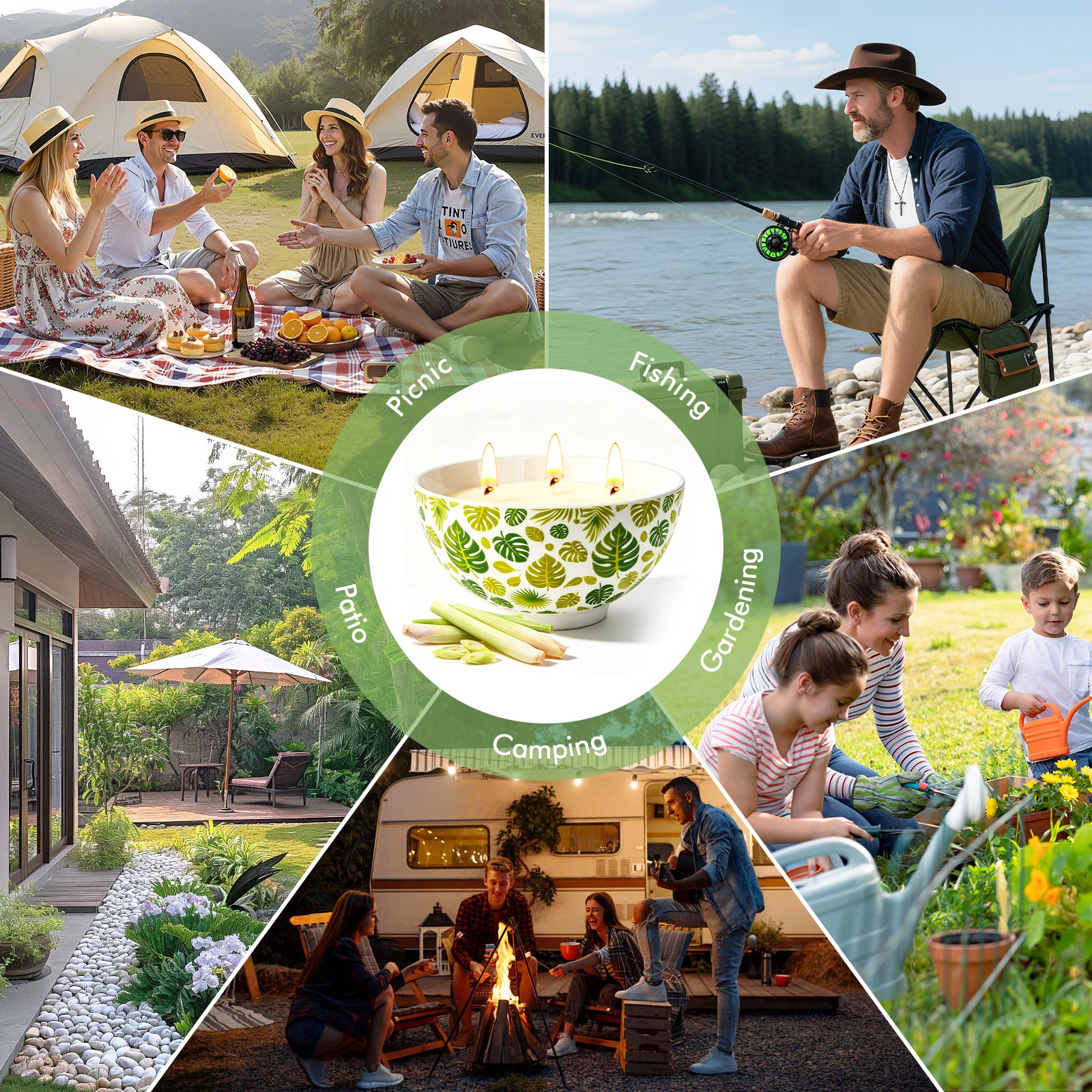 Giphtpoeet Citronella Candles Outdoor Indoor 3 Wick Natural Soy Lemongrass Scented Candle Reusable Ceramic Bowl