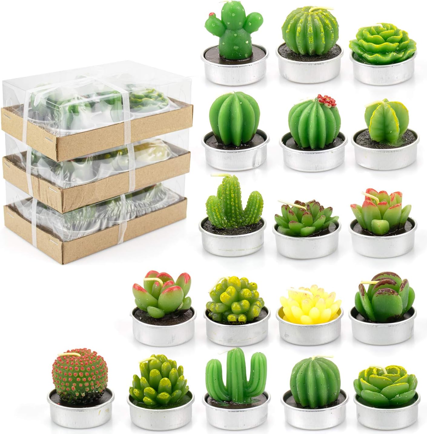 Giphtpoeet 30-Pack Succulent Cactus Tealight Candles Unscented Mini Plant-Shaped Candles for Home Decor & Gifts