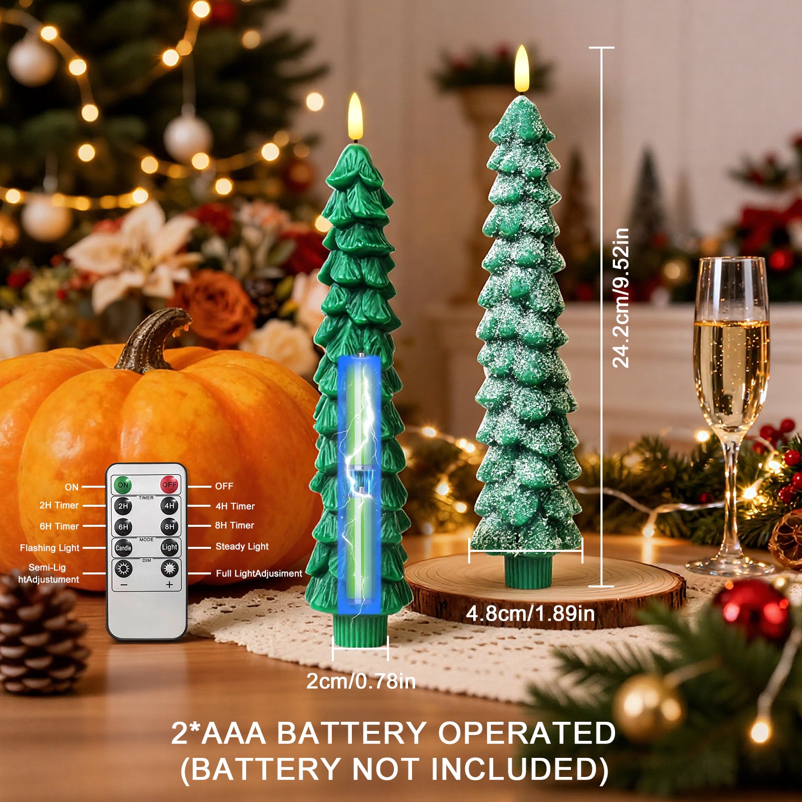 Giphtpoeet Christmas Tree Candles with Remote, 4 pack Flameless Battery Operated Taper Candles with 3D Flickering Wick