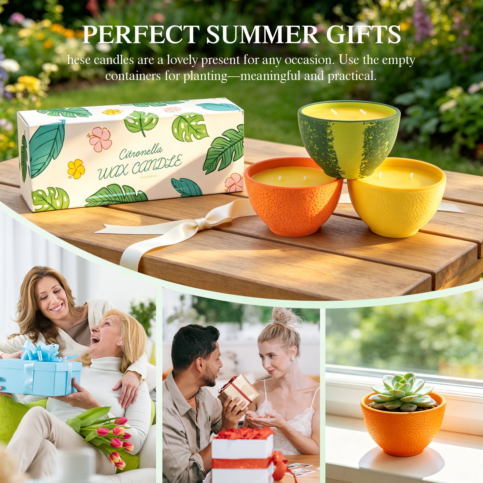 Giphtpoeet Citronella Candles 3 Pack Natural Soy Wax Lemongrass Scented Outdoor Candles 2 Wick Cement Bowl for Patio Garden Deck Camping
