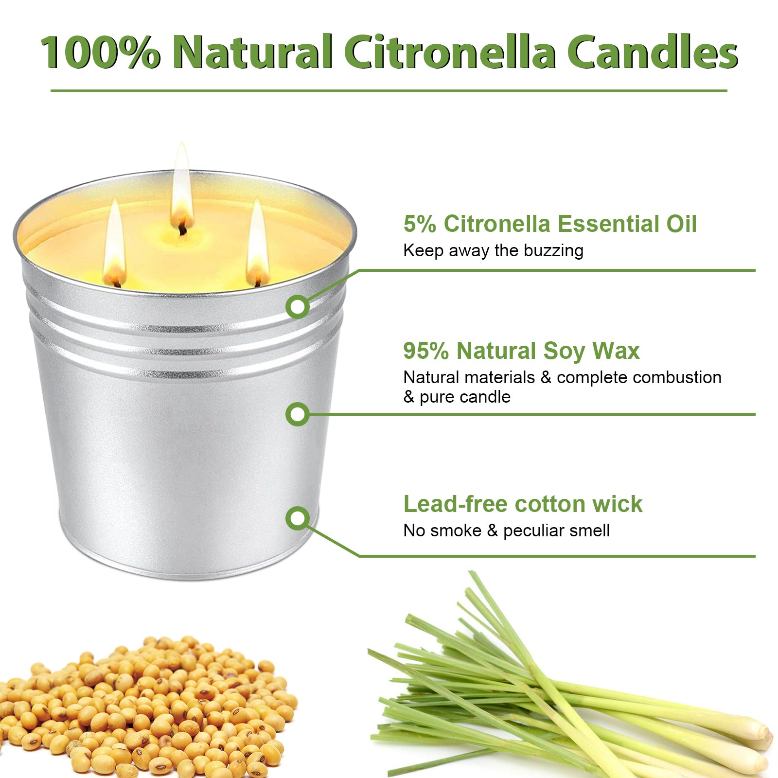 Citronella Candles Outdoor/Indoor Large 3 Wick Soy Wax Outdoor Candles Long Lasting Burn Time for Patio/Garden/Yard/Balcony/Camping 2 Pack