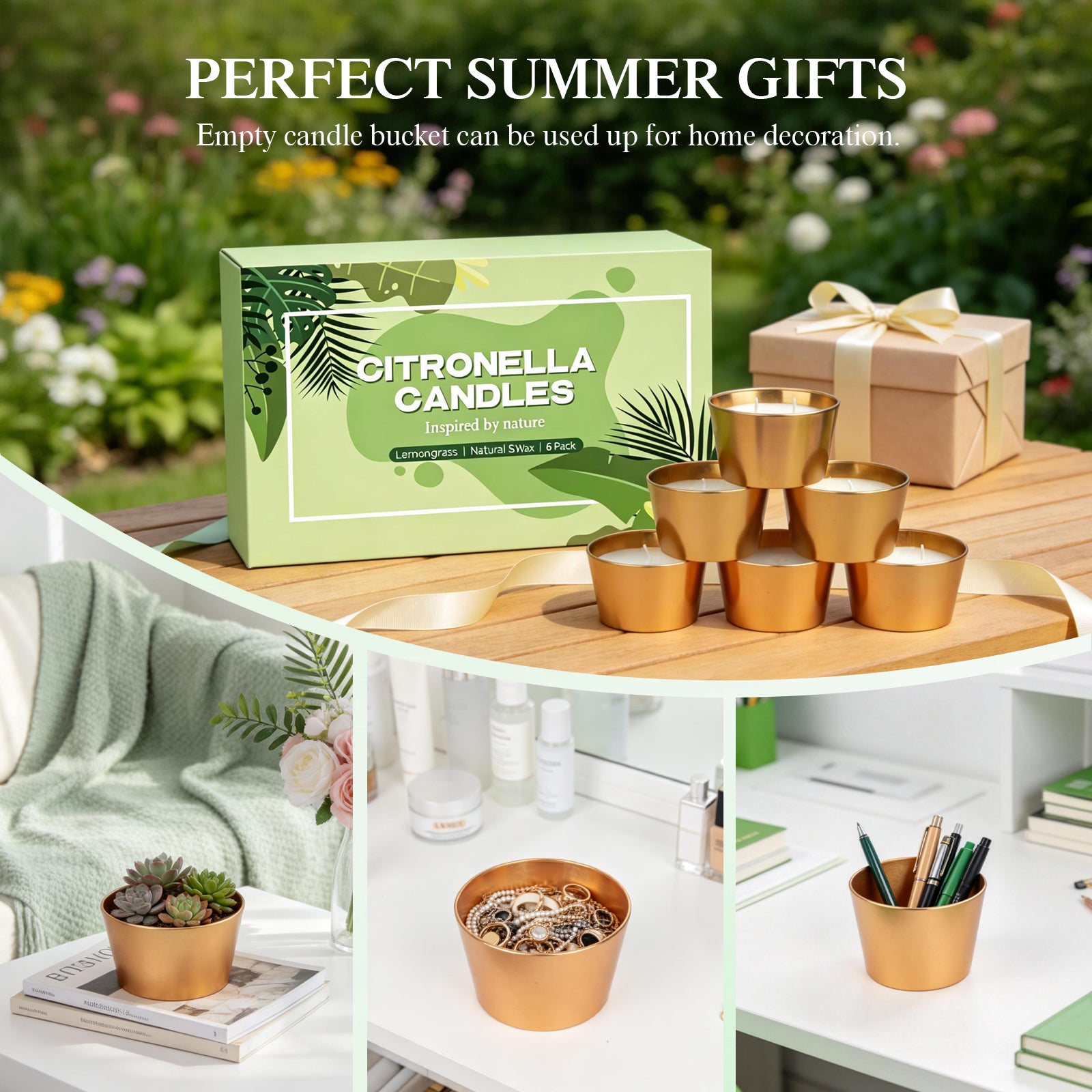 Giphtpoeet 6 Pack Citronella Candles Outdoor 2-Wick 3.5oz Natural Soy Wax Lemongrass Scented Candles for Party Patio Garden Yard Camping Home