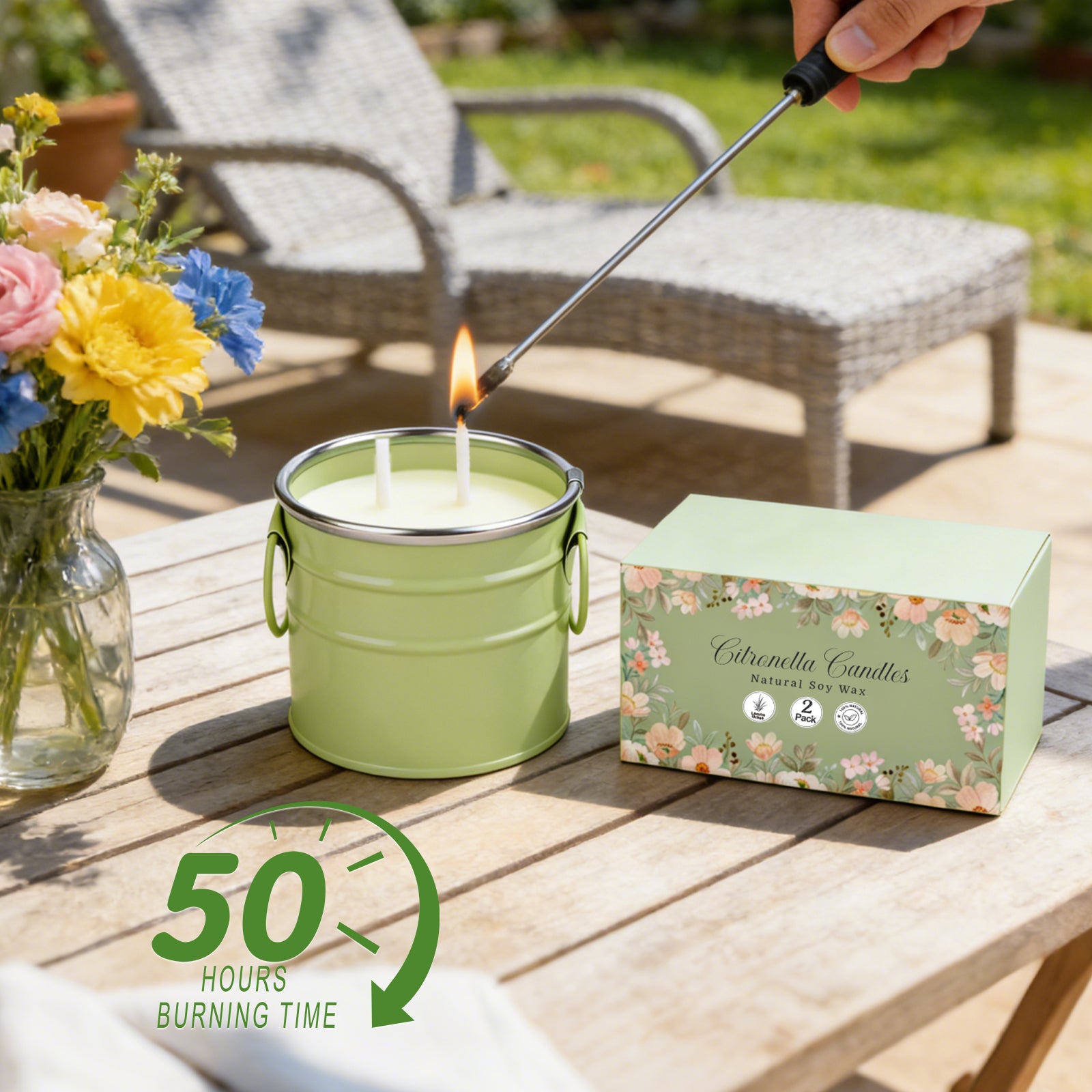 Giphtpoeet 2 Pack Citronella Candles 2-Wick 20oz Lemongrass Scented Summer Outdoor Candles for Patio Garden Balcony Backyard Camping