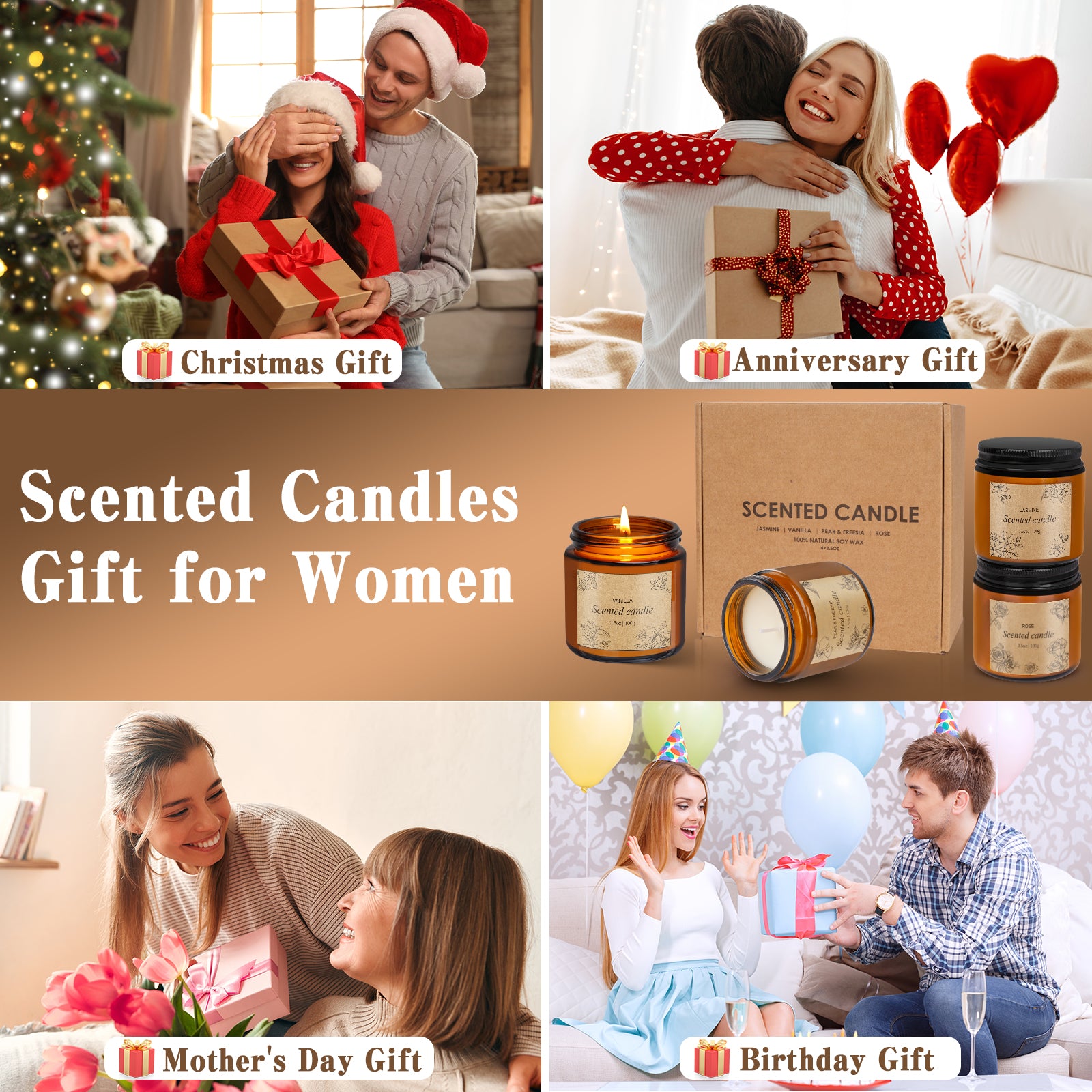 Giphtpoeet 4 Pack Scented Bath Candles Essential Oil Fragranced Soy Wax Jar Candle Set Burn 120h