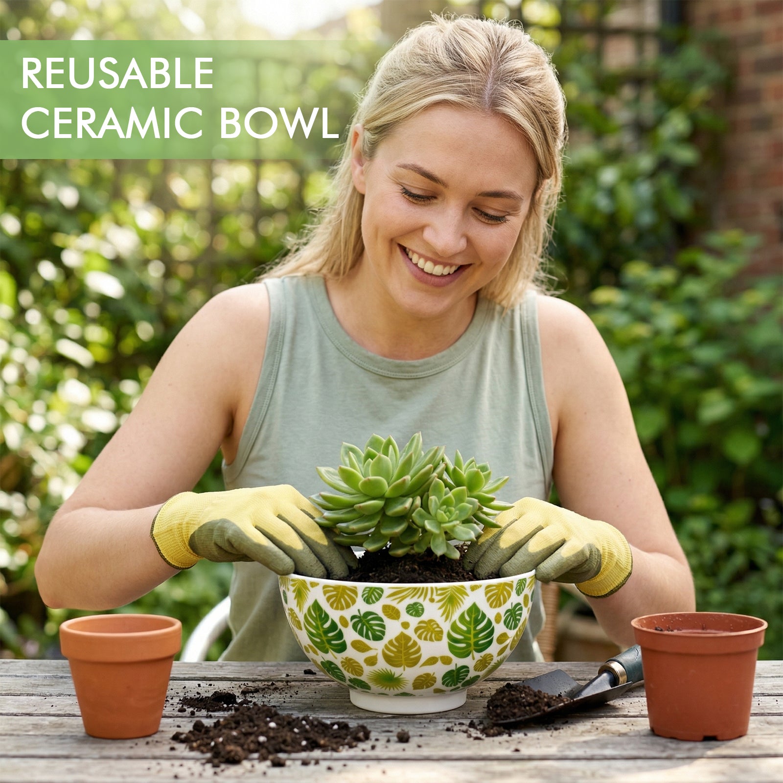 Giphtpoeet Citronella Candles Outdoor Indoor 3 Wick Natural Soy Lemongrass Scented Candle Reusable Ceramic Bowl
