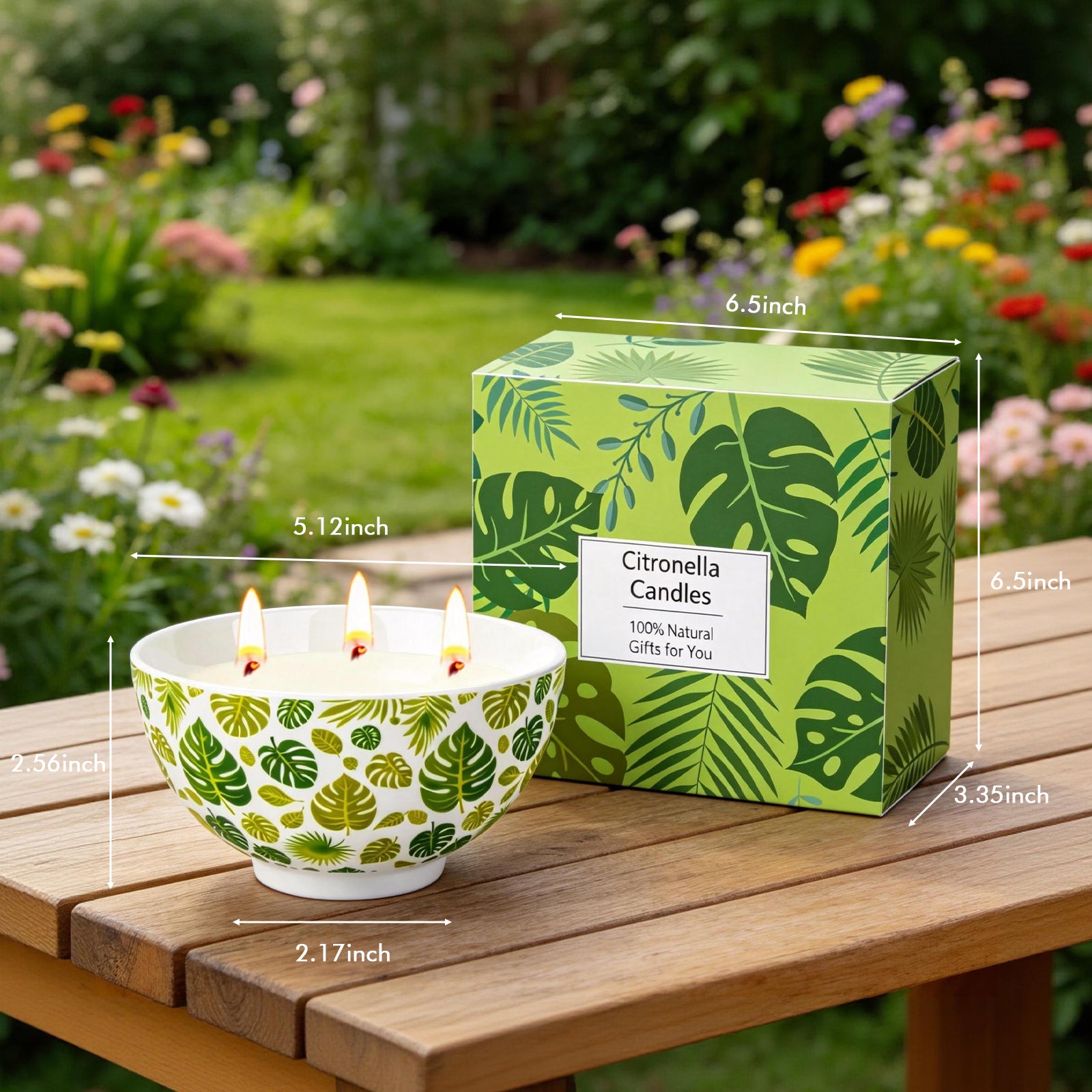 Giphtpoeet Citronella Candles Outdoor Indoor 3 Wick Natural Soy Lemongrass Scented Candle Reusable Ceramic Bowl
