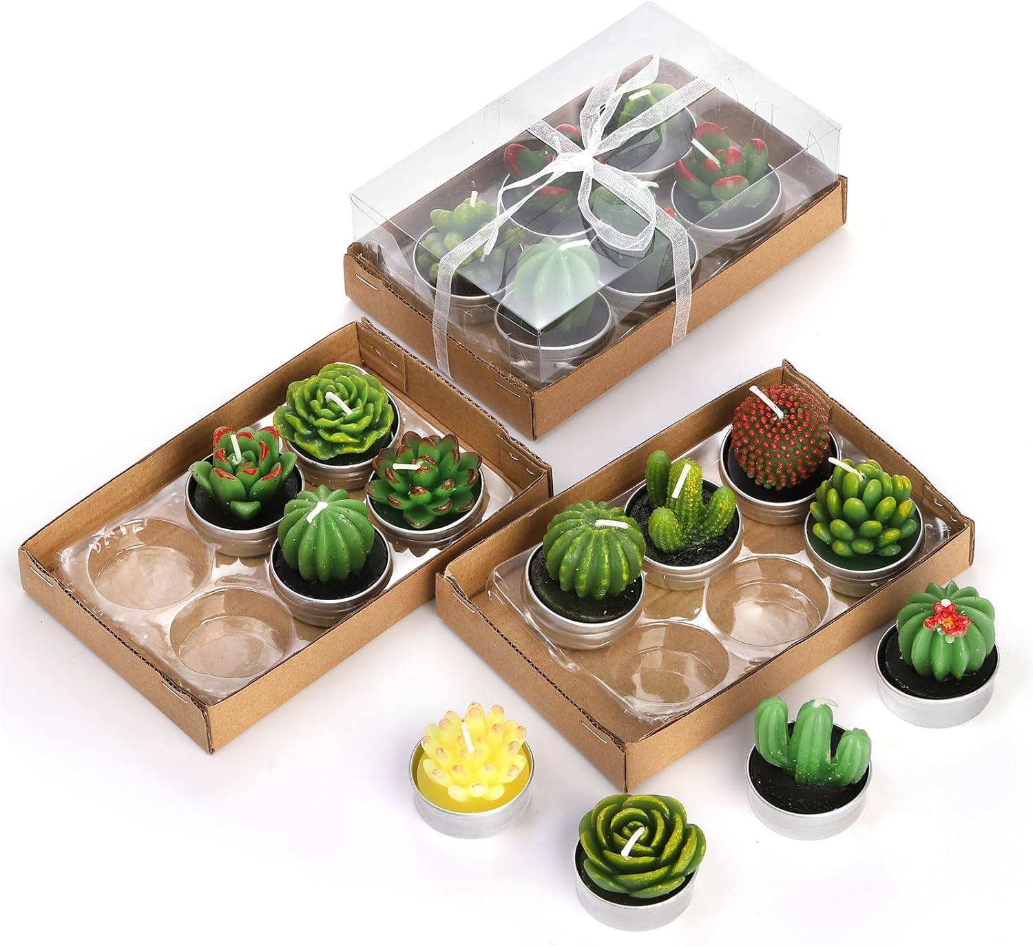 Giphtpoeet 30-Pack Succulent Cactus Tealight Candles Unscented Mini Plant-Shaped Candles for Home Decor & Gifts